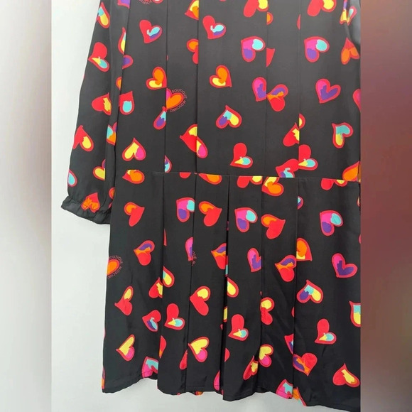 MOSCHINO Boutique Heart print multicolor ruffle cuffs pleated midi dress size 12 - Picture 8 of 9